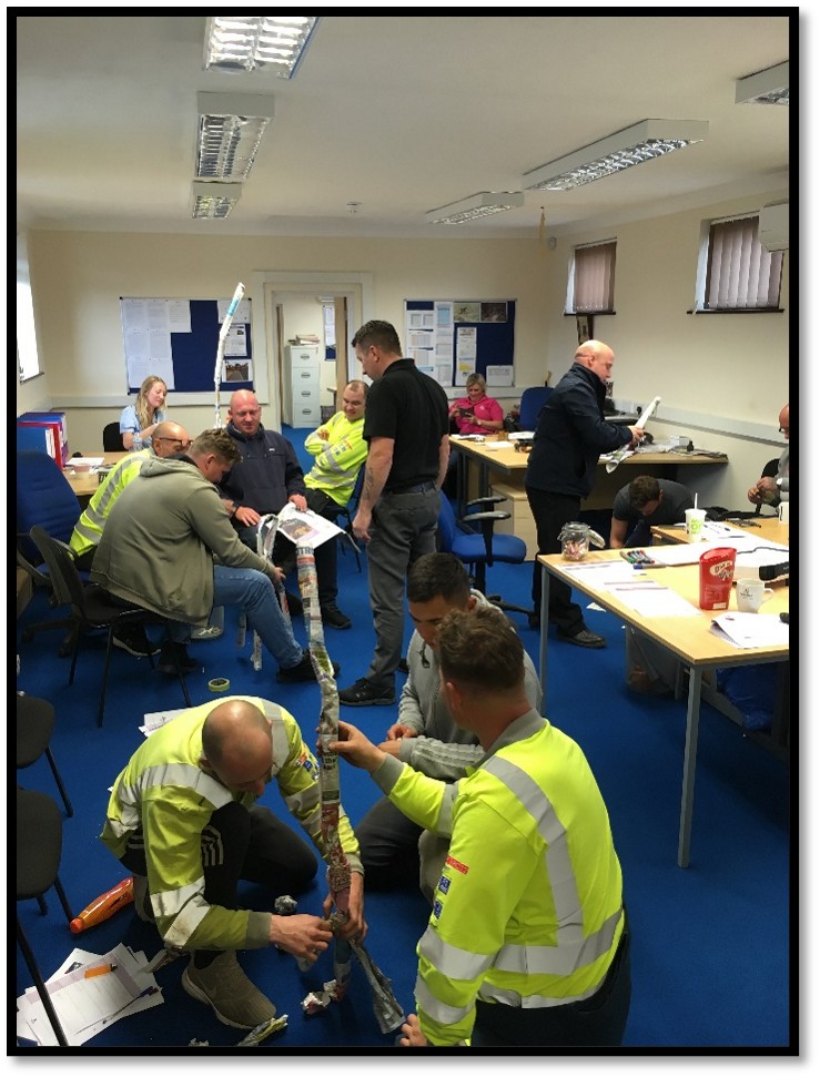 Team leaders learning communication skills for manufacturing workplaces